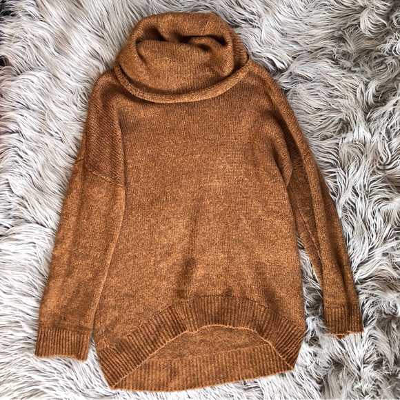 Oversized Longline Autumn Harvest Cowl Neck Tunic Sweater, Size S - Picture 2 of 5